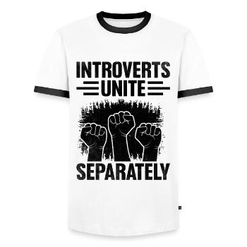 Les introvertis s’unissent séparément Dictons pour les introvertis - T-shirt contrasté Homme - blanc/noir - Devant - AI Model Female 172 light (172cm) & AI Model Male 178 dark (178cm)