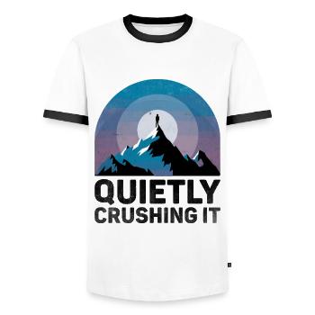 Quietly Crushing It Sayings For Introverts - Men's Ringer Shirt - white/black - Front - AI Model Female 172 light (172cm) & AI Model Male 178 dark (178cm)