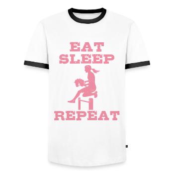 Manger, dormir, cheval de loisir, répéter - Cadeau - T-shirt contrasté Homme - blanc/noir - Devant - AI Model Female 172 light (172cm) & AI Model Male 178 dark (178cm)