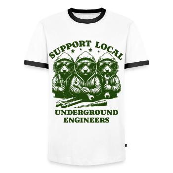 Mole Love Support Local underground engineers - Men's Ringer Shirt - white/black - Front - AI Model Female 172 light (172cm) & AI Model Male 178 dark (178cm)