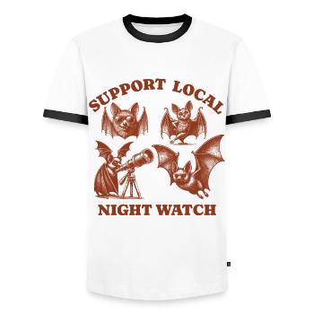 bat Love Support Local night watch - Men's Ringer Shirt - white/black - Front - AI Model Female 172 light (172cm) & AI Model Male 178 dark (178cm)