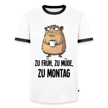 Morning Grouch Capybara Coffee Monday Gift - Men's Ringer Shirt - white/black - Front - AI Model Female 172 light (172cm) & AI Model Male 178 dark (178cm)