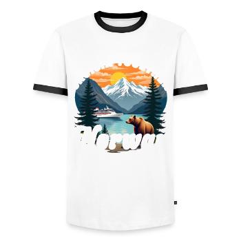 Norwegen Kreuzfahrt 2026 – Cruisin Together - Männer Kontrast-T-Shirt - Weiß/Schwarz - Vorne - AI Model Female 172 light (172cm) & AI Model Male 178 dark (178cm)