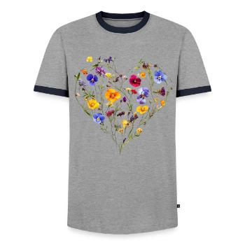 Herz aus zarten Blüten - Frühlingshafter - Männer Kontrast-T-Shirt - Grau/Navy  - Vorne - AI Model Female 172 light (172cm) & AI Model Male 178 light (178cm)