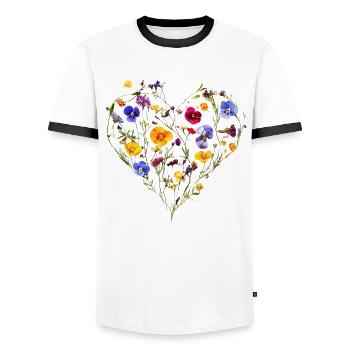 Heart of delicate blossoms - Spring-like - Men's Ringer Shirt - white/black - Front - AI Model Female 172 light (172cm) & AI Model Male 178 dark (178cm)