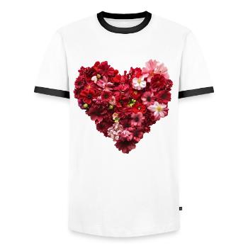 Coeur de Fleurs Rouges - Passionate Flower Pr - T-shirt contrasté Homme - blanc/noir - Devant - AI Model Female 172 light (172cm) & AI Model Male 178 dark (178cm)
