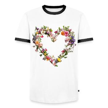 Cœur de fleurs délicates Fleurs printanières - T-shirt contrasté Homme - blanc/noir - Devant - AI Model Female 172 light (172cm) & AI Model Male 178 dark (178cm)