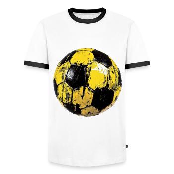 Style de football urbain - Ballon jaune et noir - T-shirt contrasté Homme - blanc/noir - Devant - AI Model Female 172 light (172cm) & AI Model Male 178 dark (178cm)