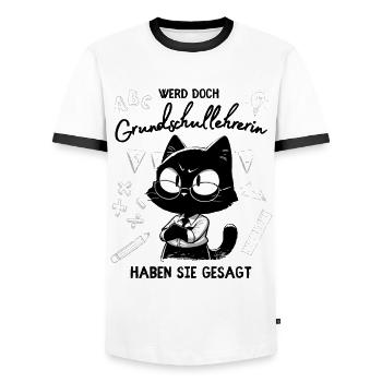 Werd doch Grundschullehrerin haben sie gesagt - Männer Kontrast-T-Shirt - Weiß/Schwarz - Vorne - AI Model Female 172 light (172cm) & AI Model Male 178 dark (178cm)