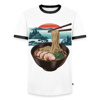 Ramen und Sonnenuntergang - Männer Kontrast-T-Shirt - Weiß/Schwarz - Vorne - AI Model Female 172 light (172cm) & AI Model Male 178 dark (178cm)