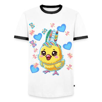 Hippie Hippies Chicken Chickens Chicks Easter - Men's Ringer Shirt - white/black - Front - AI Model Female 172 light (172cm) & AI Model Male 178 dark (178cm)