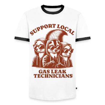 skunk Lovers - Support Local gas leak technicians - Men's Ringer Shirt - white/black - Front - AI Model Female 172 light (172cm) & AI Model Male 178 dark (178cm)