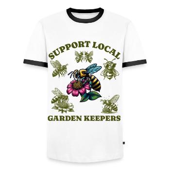 Amoureux des abeilles - Soutenez les jardiniers locaux - T-shirt contrasté Homme - blanc/noir - Devant - AI Model Female 172 light (172cm) & AI Model Male 178 dark (178cm)