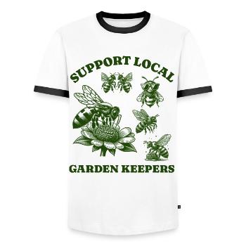 Amoureux des abeilles - Soutenez les jardiniers locaux - T-shirt contrasté Homme - blanc/noir - Devant - AI Model Female 172 light (172cm) & AI Model Male 178 dark (178cm)