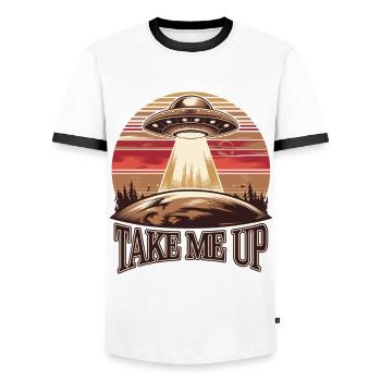 UFO Entführung Retro - Männer Kontrast-T-Shirt - Weiß/Schwarz - Vorne - AI Model Female 172 light (172cm) & AI Model Male 178 dark (178cm)