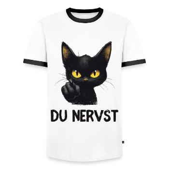 Witzige schwarze Katze sagt: Du nervst - Männer Kontrast-T-Shirt - Weiß/Schwarz - Vorne - AI Model Female 172 light (172cm) & AI Model Male 178 dark (178cm)