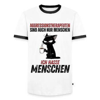 Aggressionstherapeuten – Ich hasse Menschen - Männer Kontrast-T-Shirt - Weiß/Schwarz - Vorne - AI Model Female 172 light (172cm) & AI Model Male 178 dark (178cm)