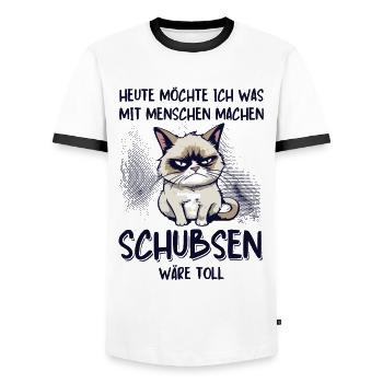 Menschen schubsen - Süße Grump Style Katze - Männer Kontrast-T-Shirt - Weiß/Schwarz - Vorne - AI Model Female 172 light (172cm) & AI Model Male 178 dark (178cm)