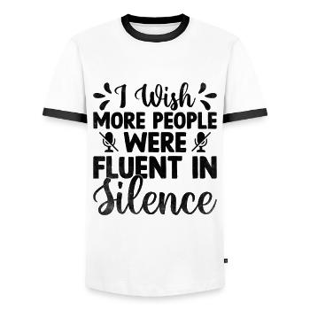 Ich wünschte, mehr Menschen würden den Sarkasmus des Schweigens fließen lassen - Männer Kontrast-T-Shirt - Weiß/Schwarz - Vorne - AI Model Female 172 light (172cm) & AI Model Male 178 dark (178cm)