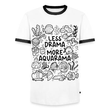 Weniger Drama, mehr Aquarama – Aquarium - Männer Kontrast-T-Shirt - Weiß/Schwarz - Vorne - AI Model Female 172 light (172cm) & AI Model Male 178 dark (178cm)