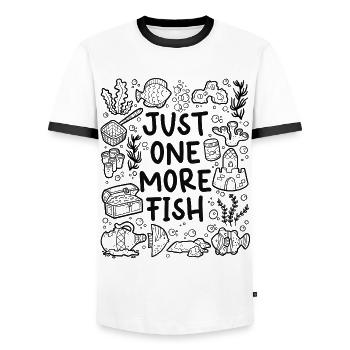 Just One More Fish – Aquarium - Men's Ringer Shirt - white/black - Front - AI Model Female 172 light (172cm) & AI Model Male 178 dark (178cm)