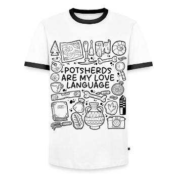 Potsherds Are My Love Language – Archäologie - Männer Kontrast-T-Shirt - Weiß/Schwarz - Vorne - AI Model Female 172 light (172cm) & AI Model Male 178 dark (178cm)