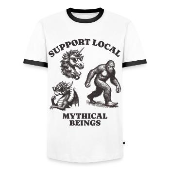 dragons unicorn Lovers - Support Local mythical - Männer Kontrast-T-Shirt - Weiß/Schwarz - Vorne - AI Model Female 172 light (172cm) & AI Model Male 178 dark (178cm)