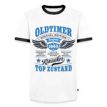 Oldtimer Baujahr 1965 - Geburtstag - Geschenk - Männer Kontrast-T-Shirt - Weiß/Schwarz - Vorne - AI Model Female 172 light (172cm) & AI Model Male 178 dark (178cm)