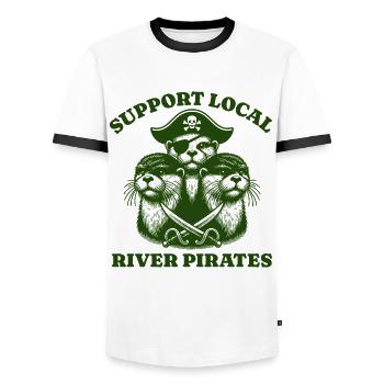 Soutenez Local River Pirates Drôle Loutre castor - T-shirt contrasté Homme - blanc/noir - Devant - AI Model Female 172 light (172cm) & AI Model Male 178 dark (178cm)