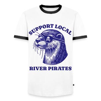 Soutenez Local River Pirates Drôle Loutre castor - T-shirt contrasté Homme - blanc/noir - Devant - AI Model Female 172 light (172cm) & AI Model Male 178 dark (178cm)