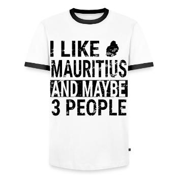 Mauritius Holiday Design Idea - Men's Ringer Shirt - white/black - Front - AI Model Female 172 light (172cm) & AI Model Male 178 dark (178cm)