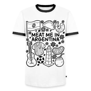 Meat Me en Argentine – Argentine Meat - T-shirt contrasté Homme - blanc/noir - Devant - AI Model Female 172 light (172cm) & AI Model Male 178 dark (178cm)