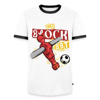 Table de baby-foot je bloquerais ça - T-shirt contrasté Homme - blanc/noir - Devant - AI Model Female 172 light (172cm) & AI Model Male 178 dark (178cm)