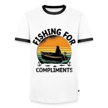 Fishing For Compliments Paddle Boat - Men's Ringer Shirt - white/black - Front - AI Model Female 172 light (172cm) & AI Model Male 178 dark (178cm)