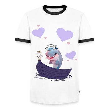 Dolphin Boat Fish Fish Kids Child - Men's Ringer Shirt - white/black - Front - AI Model Female 172 light (172cm) & AI Model Male 178 dark (178cm)