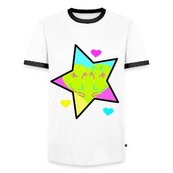 Retro Cats Cat Star Vintage 80s 90s Colorful - Men's Ringer Shirt - white/black - Front - AI Model Female 172 light (172cm) & AI Model Male 178 dark (178cm)