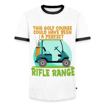 Long Distance Shooting Long Range - Men's Ringer Shirt - white/black - Front - AI Model Female 172 light (172cm) & AI Model Male 178 dark (178cm)