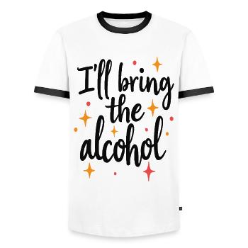 I'll Bring the Alcohol Party Saying Quote - Men's Ringer Shirt - white/black - Front - AI Model Female 172 light (172cm) & AI Model Male 178 dark (178cm)