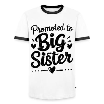 Promoted to Big Sister Funny Sibling Baby - Men's Ringer Shirt - white/black - Front - AI Model Female 172 light (172cm) & AI Model Male 178 dark (178cm)