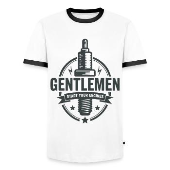 Messieurs, démarrez vos moteurs Sport automobile - T-shirt contrasté Homme - blanc/noir - Devant - AI Model Female 172 light (172cm) & AI Model Male 178 dark (178cm)