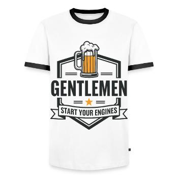 Gentlemen & Bier – Start Your Engines - Männer Kontrast-T-Shirt - Weiß/Schwarz - Vorne - AI Model Female 172 light (172cm) & AI Model Male 178 dark (178cm)