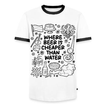 Wo Bier günstiger ist als Wasser - Männer Kontrast-T-Shirt - Weiß/Schwarz - Vorne - AI Model Female 172 light (172cm) & AI Model Male 178 dark (178cm)