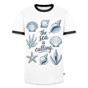 Beach Calls – Love of the Sea Shirt - Men's Ringer Shirt - white/black - Front - AI Model Female 172 light (172cm) & AI Model Male 178 dark (178cm)