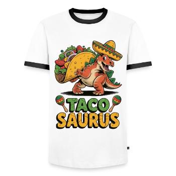 Funny Taco Dino with Sombrero - Men's Ringer Shirt - white/black - Front - AI Model Female 172 light (172cm) & AI Model Male 178 dark (178cm)