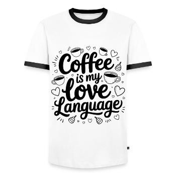 Kaffee ist meine Liebessprache Doodle - Männer Kontrast-T-Shirt - Weiß/Schwarz - Vorne - AI Model Female 172 light (172cm) & AI Model Male 178 dark (178cm)