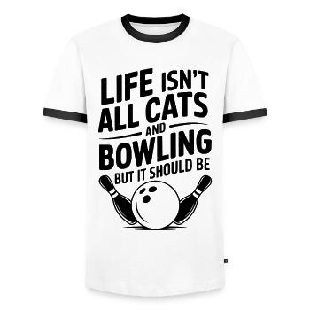 Bowling Saying Cats Funny Bowling Gift - Men's Ringer Shirt - white/black - Front - AI Model Female 172 light (172cm) & AI Model Male 178 dark (178cm)