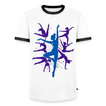 Gymnastics Gymnastics Acrobatics Artistic Gymnastics - Men's Ringer Shirt - white/black - Front - AI Model Female 172 light (172cm) & AI Model Male 178 dark (178cm)