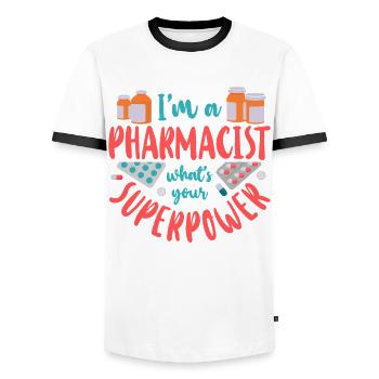 Pharmacy Tech Technician - Männer Kontrast-T-Shirt - Weiß/Schwarz - Vorne - AI Model Female 172 light (172cm) & AI Model Male 178 dark (178cm)