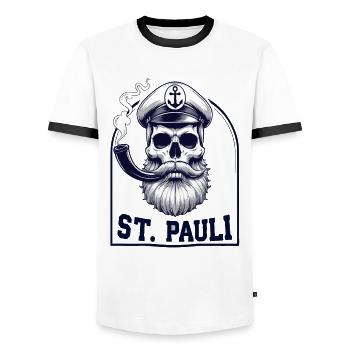 St.Pauli Kiez Hamburg Totenkopf Sankt Pauli - Männer Kontrast-T-Shirt - Weiß/Schwarz - Vorne - AI Model Female 172 light (172cm) & AI Model Male 178 dark (178cm)