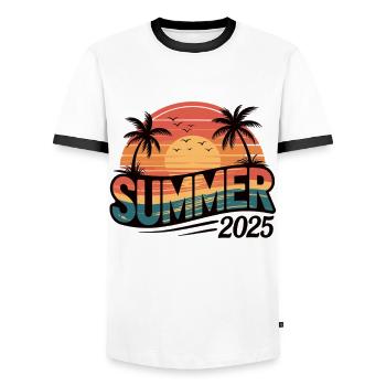 Palmen und Sonne - Sommer 2025 - Männer Kontrast-T-Shirt - Weiß/Schwarz - Vorne - AI Model Female 172 light (172cm) & AI Model Male 178 dark (178cm)